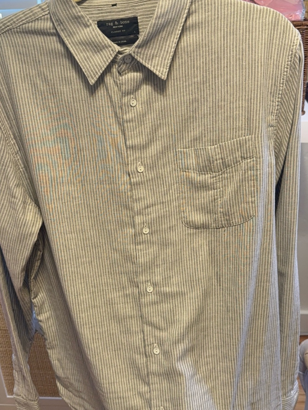 rag & bone Men’s gray and  white Stripe Button-Down Shirt
